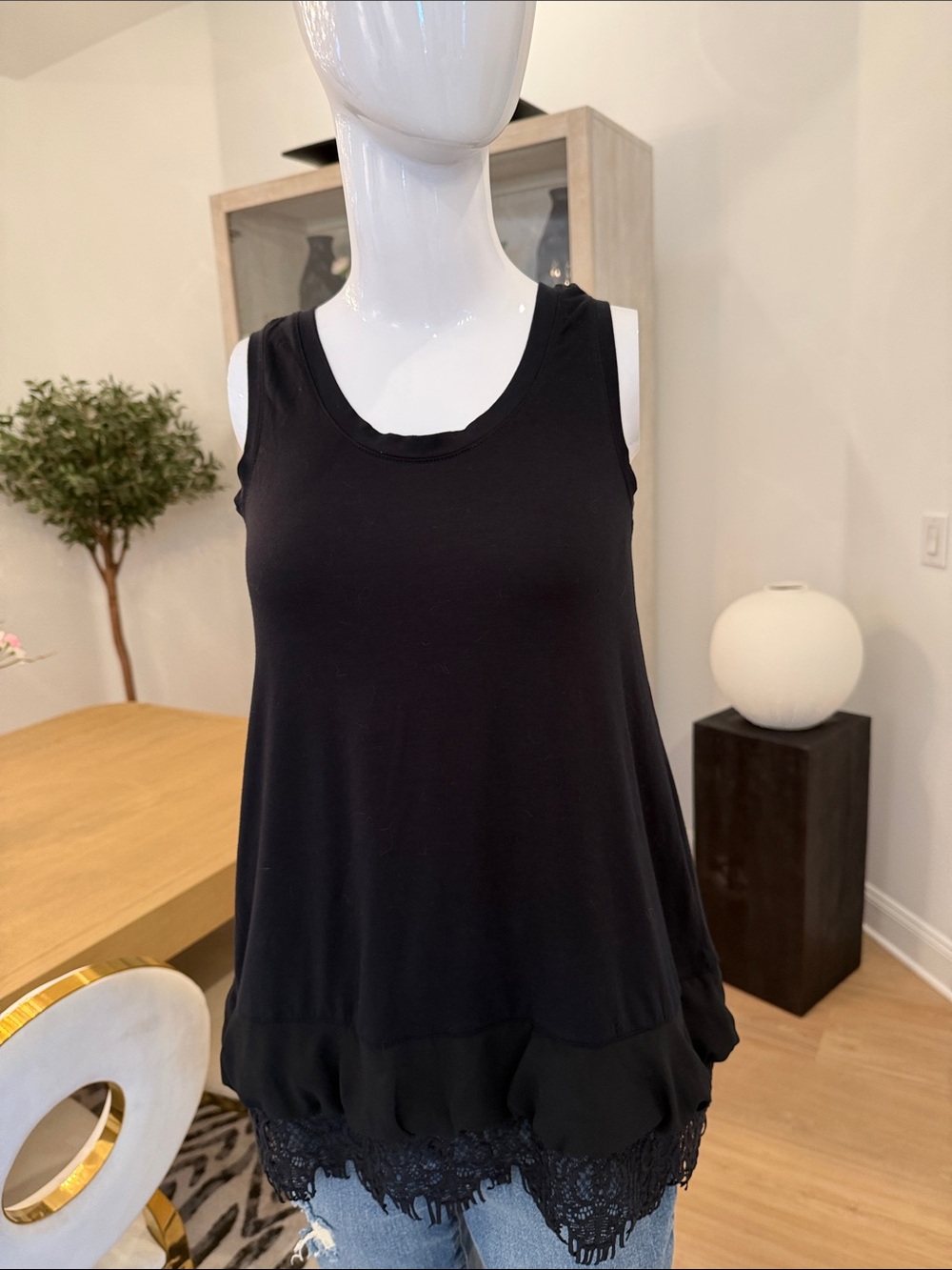 Women’s Black Lace-Hem Sleeveless Top
